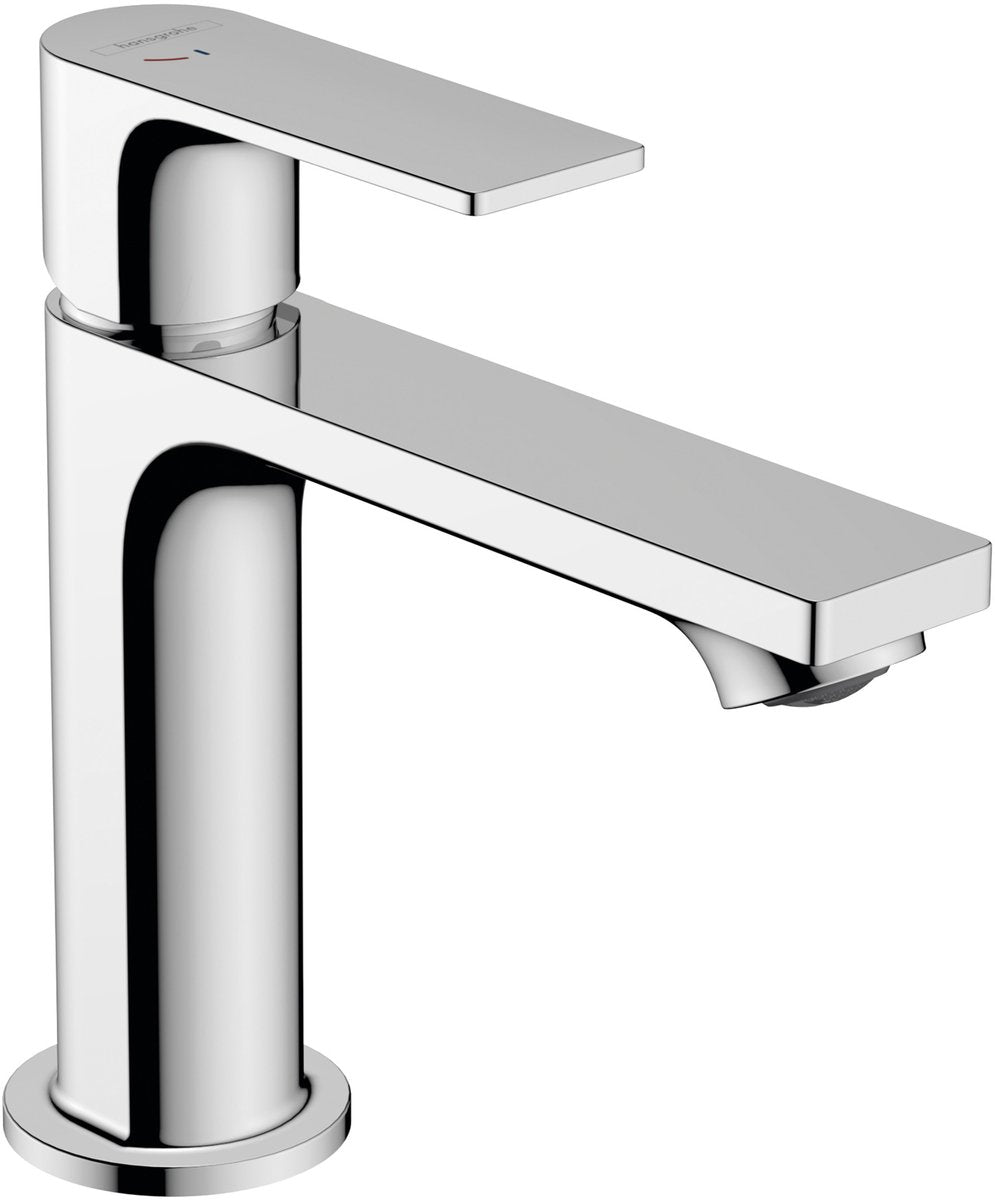 Hansgrohe rebris e – Waschtischarmatur – Einhebelbedienung – Kaltstart energiesparend – mit Ablaufgarnitur – Größe 110 mm – Chrom