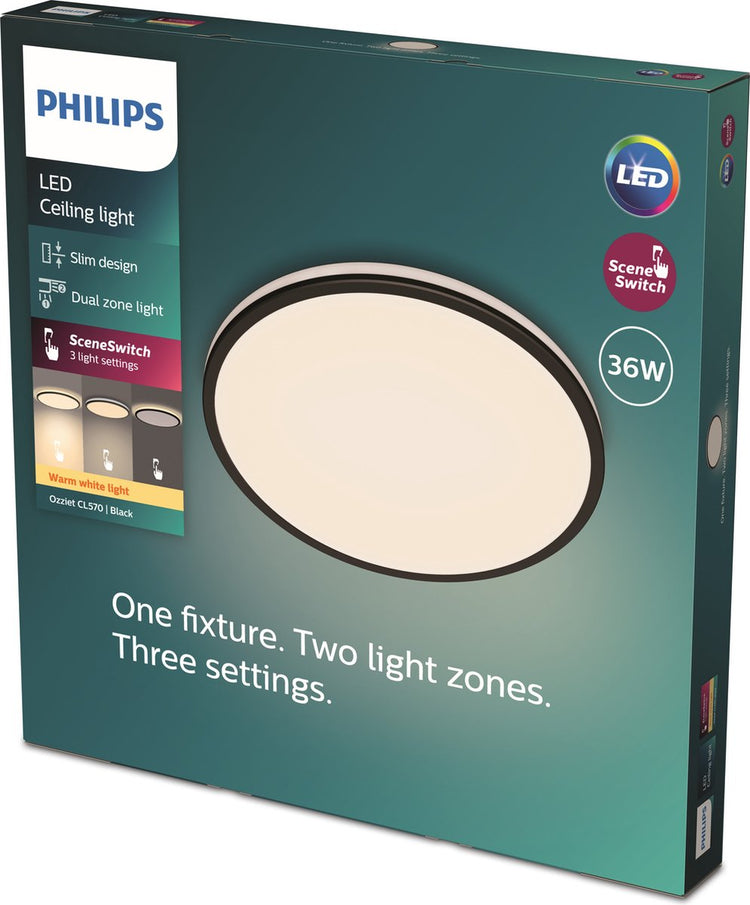 Philips LED Philips Ozziet Deckenleuchte – rund – schwarz – 36 W 27 K