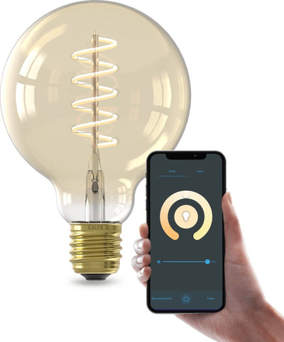 Calex Smart Filament LED-Lampe – E27 – warmweißes Licht – Gold – intelligente Beleuchtung – G95 – 7 W
