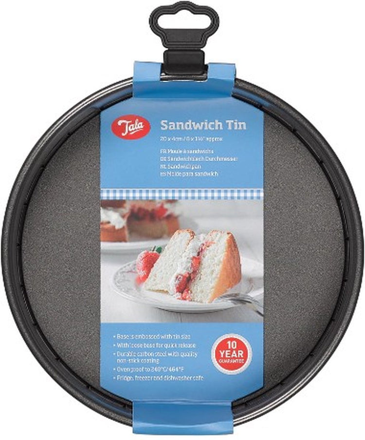 Tala Everyday – Sandwich-Backform – 25 x 23 cm – rund – mit losem Boden – antihaftbeschichteter Kohlenstoffstahl – Whitford Xylan-Antihaftbeschichtung – stapelbar – breiter Rand – Handwäsche