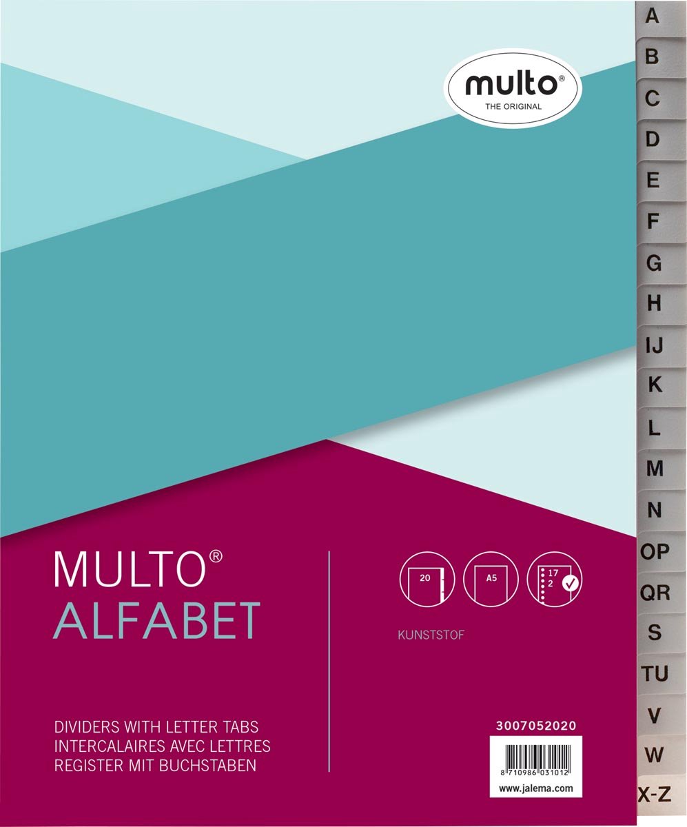 Multo Tabs A5 17-Loch Alphabet PP grau - 10 Stück