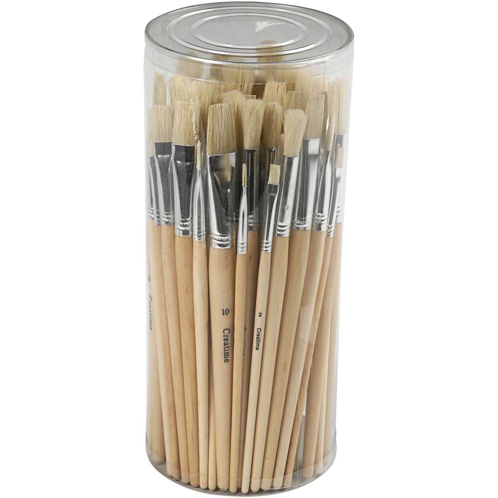 Creativ Company Nature Line Pinsel, Größe 1+2+3+4+5+6+7+8+9+10, L: 19,5-23 cm, B: 4-17 mm, flach, rund, 80 Stück 1 Box