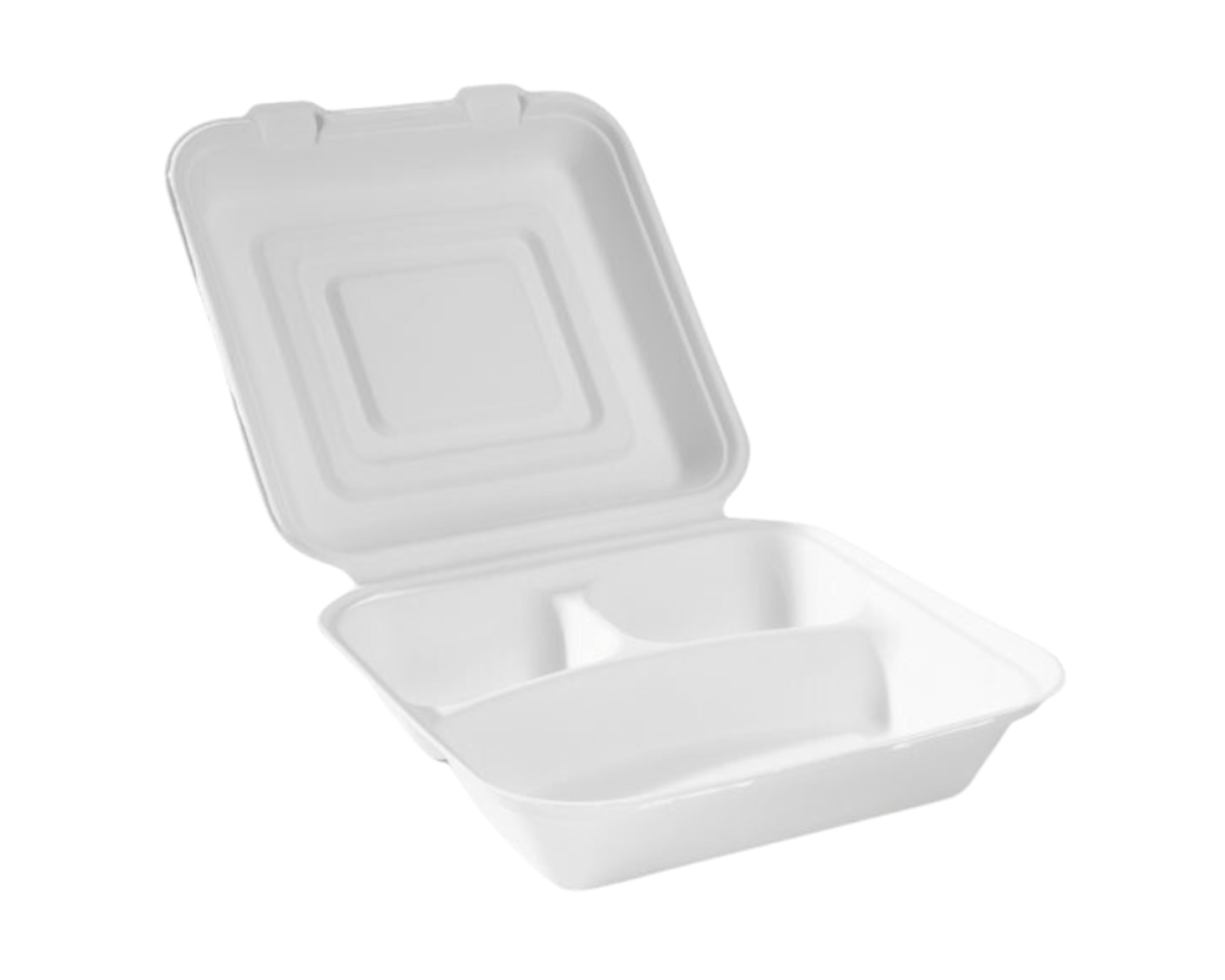 Menübox zum Mitnehmen, 3-fach, Zuckerrohr, PFAS-frei (50 Stück)