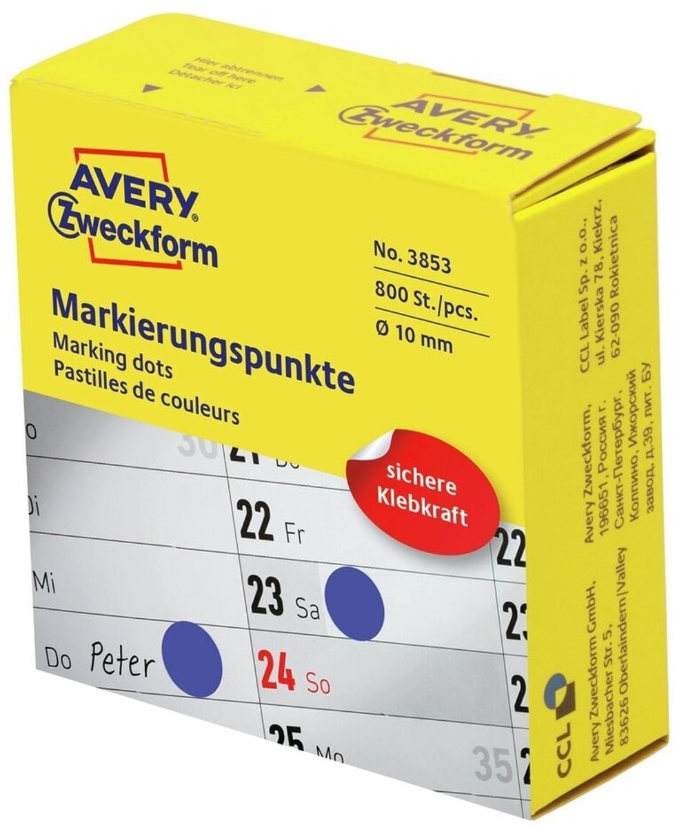 Avery 3853, blau, rund, permanent, universell, Papier, 1 cm