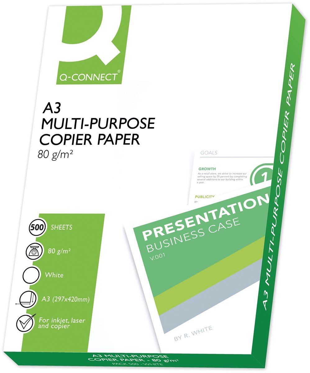 Q-Connect Kopierpapier, A3, 80 g, 1 Box mit 5 Packungen à 500 Blatt, weiß