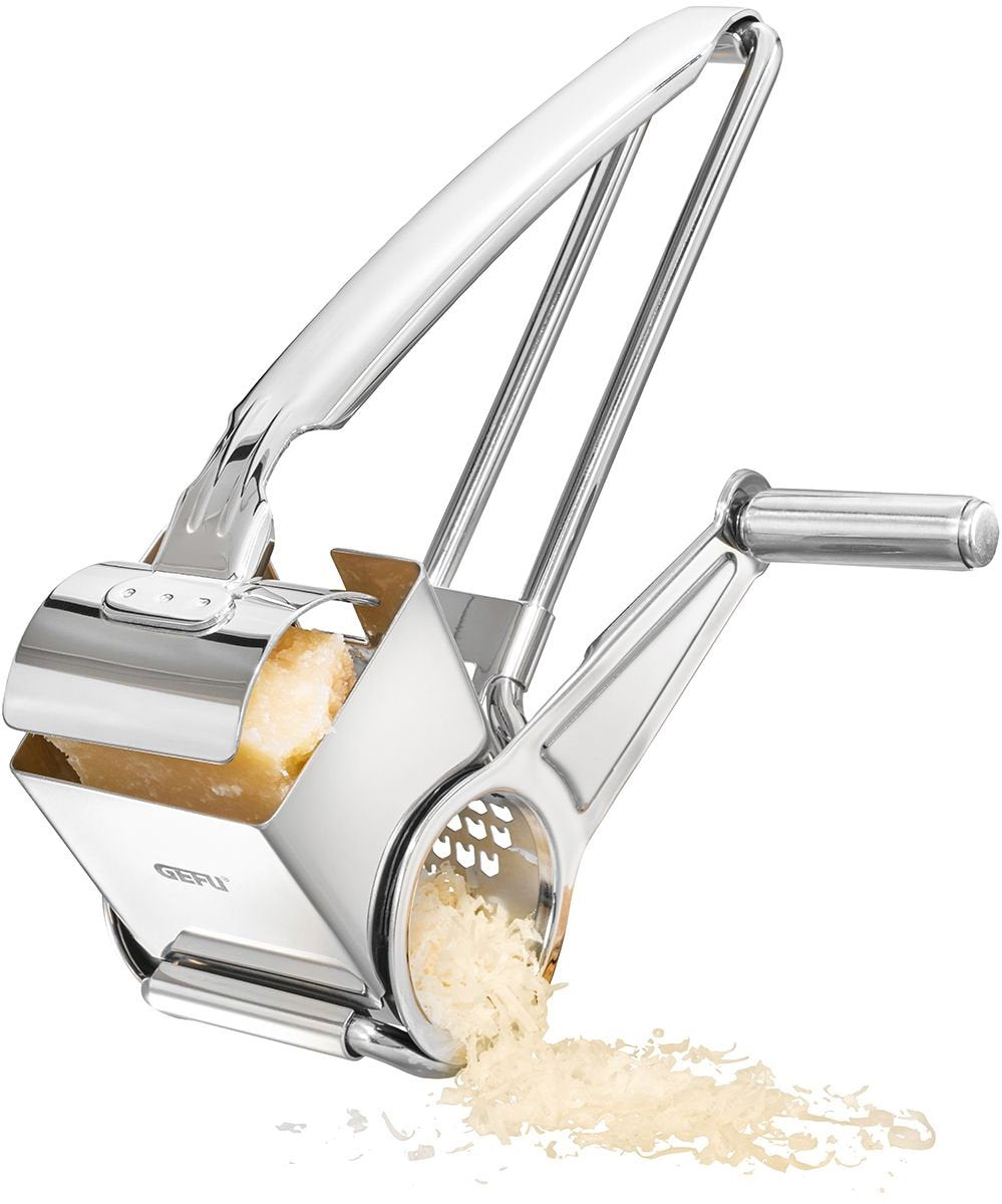 Gefu Käsemühle Queso 19,5 cm – Trommelreibe – Edelstahl – für Käse, Nüsse und Schokolade