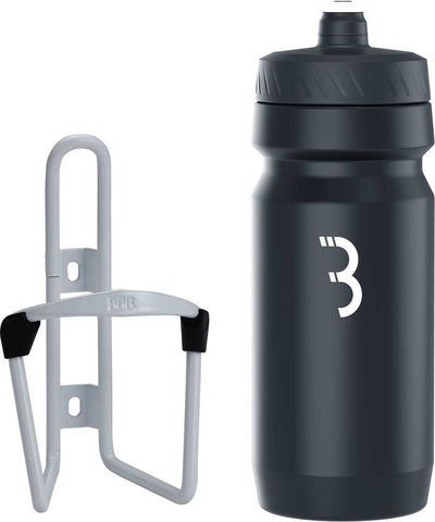 BBB Fahrrad-Kraftstofftank – Aluminium-Flaschenhalter mit Flasche – 550 ml – weiß schwarz – Rennrad Mountainbike – Trinkflaschenhalter Fahrrad – BBC-03C