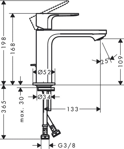 Hansgrohe rebris e – Waschtischarmatur – Einhebelbedienung – Kaltstart energiesparend – ohne Ablaufgarnitur – 110 mm Größe – Chrom