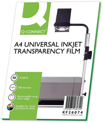Q-Connect-Overheadfolien für Tintenstrahldrucker, ft A4, Packung mit 50 Blatt