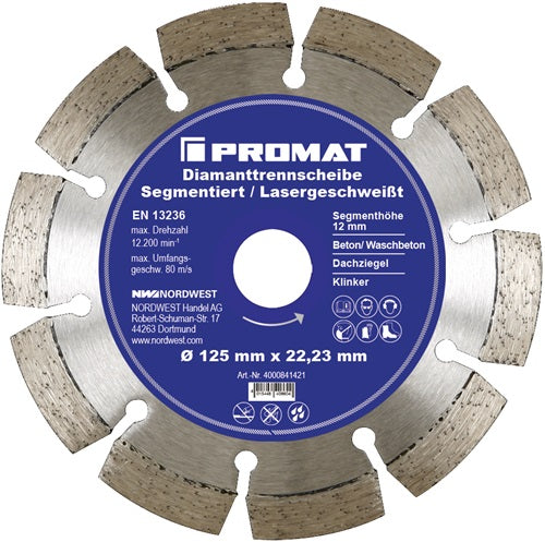 Promat tecwerk Diamantsägeblatt | D. 125 mm Loch 22, 23 mm | lasergeschweißt | 12 mm – 4000841421