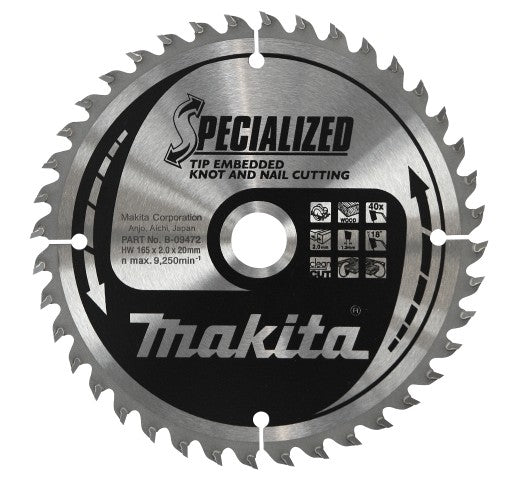 Makita Zubehör Kreissägeblattspitze 190x20x2,2 40t 5g - B-40593