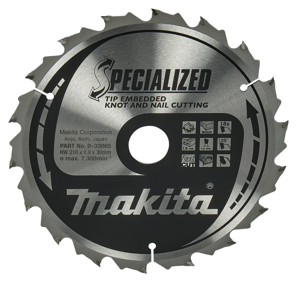 Makita Zubehör Kreissägeblatt Holz (Knotennagel) Spitze 210 x 30 x 1,9 18 Zähne 25 g – B-33065