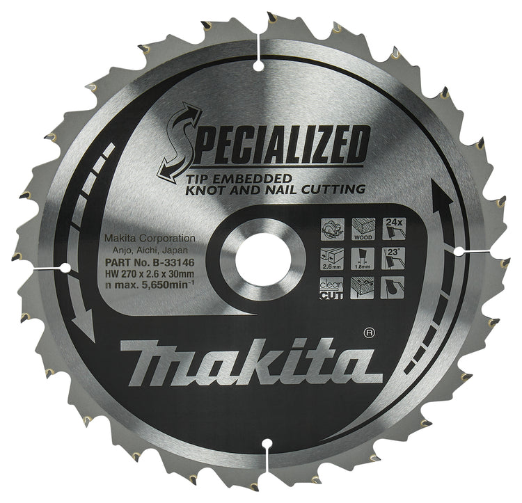 Makita Zubehör Kreissägeblatt | Holz | Spitze 270x30x2,6 24t 23g - b-33146