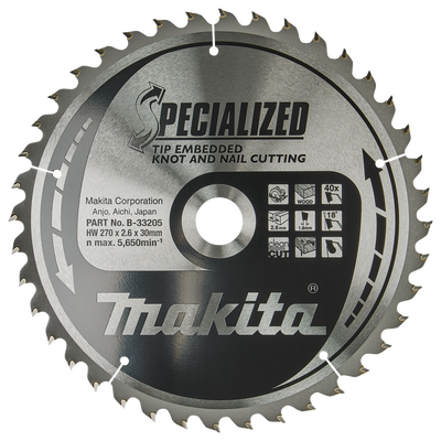 Makita Sägeblattspitze 270 x 30 x 2,6 40 Zähne 18 g – B-33205
