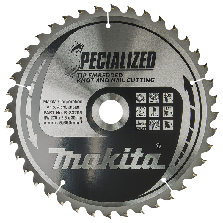Makita Sägeblattspitze 270 x 30 x 2,6 40 Zähne 18 g – B-33205