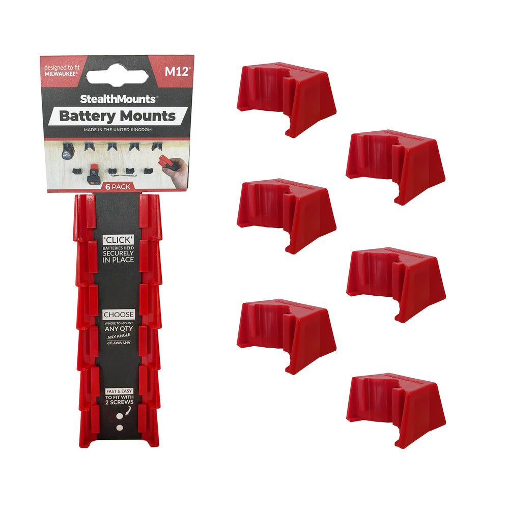 Stealth montiert Batteriehalter für Milwaukee M12 | rot | 6 Stück - bm-mw12-red-6