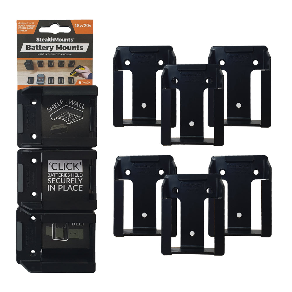Stealth-Halterungen, Batteriehalter, Stanley Black Decker Porter-Kabel | schwarz | 6 Stück - bm-sbp-blk-6