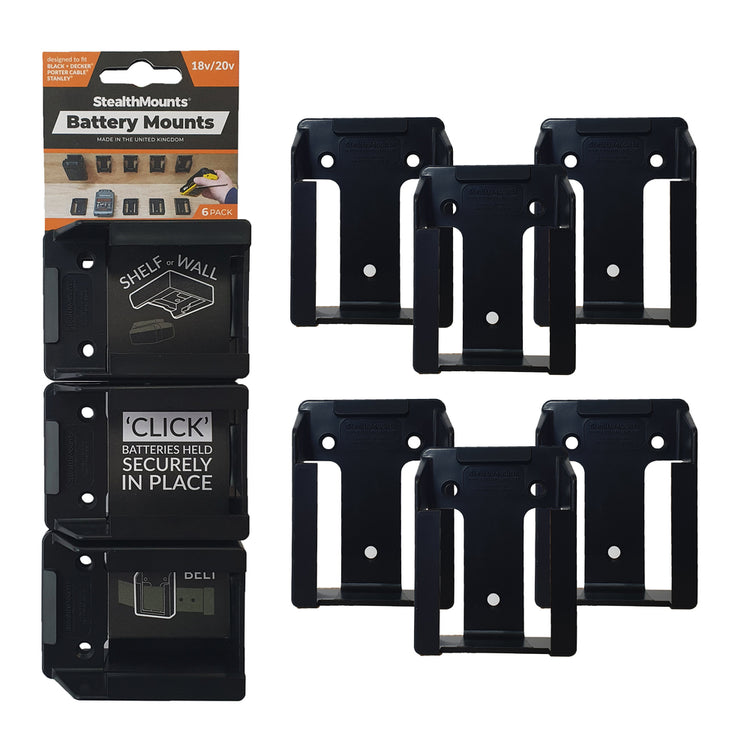 Stealth-Halterungen, Batteriehalter, Stanley Black Decker Porter-Kabel | schwarz | 6 Stück - bm-sbp-blk-6