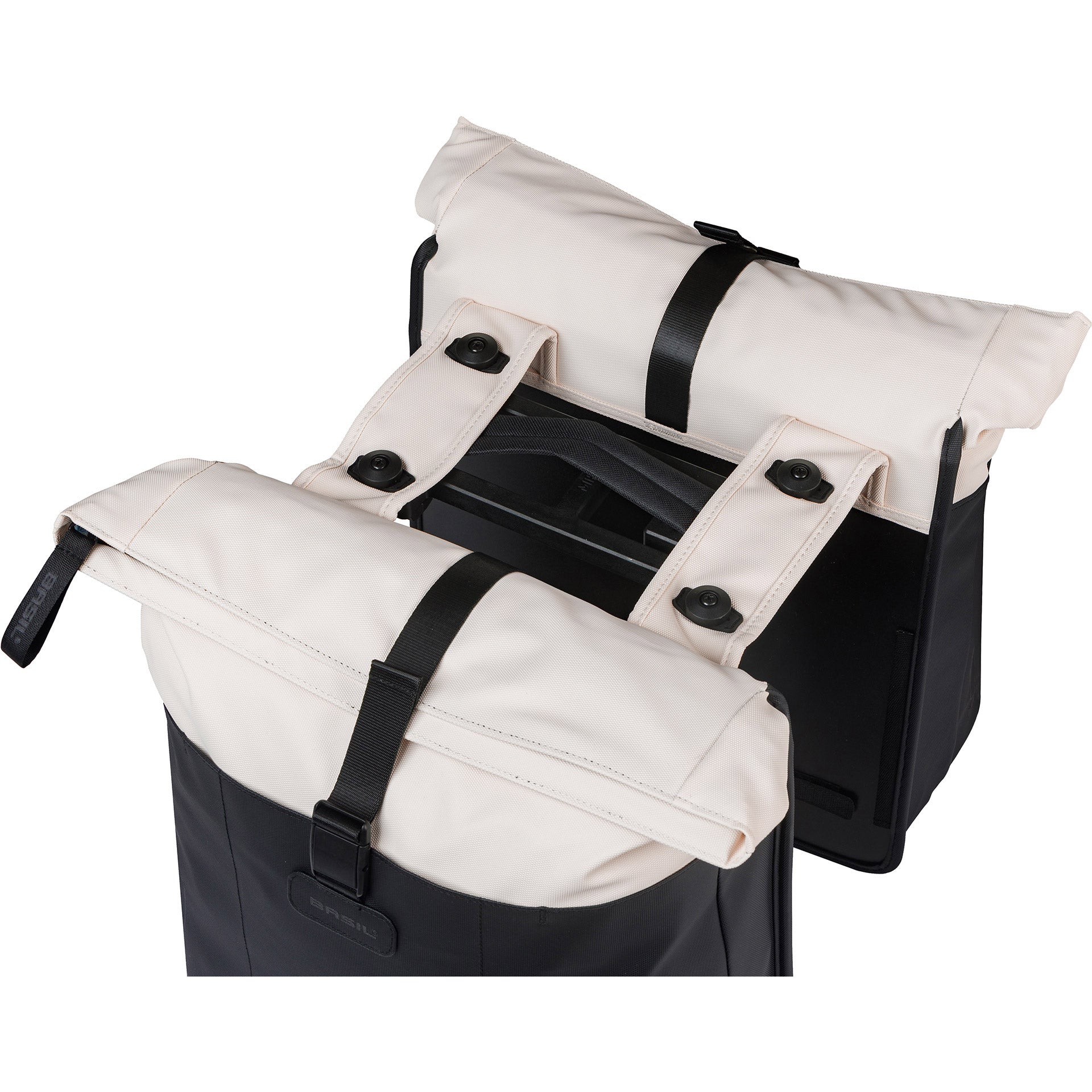 Basil Doppeltasche Vive Mik 28–35 l, gebrochenes Weiß, Schwarz