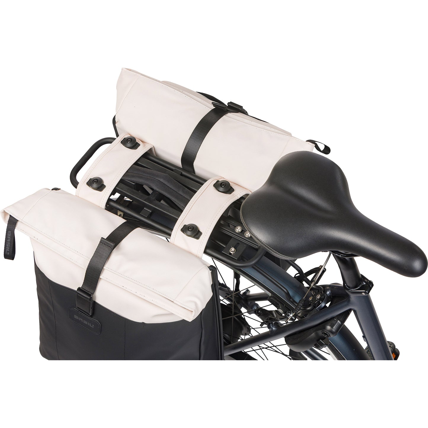 Basil Doppeltasche Vive Mik 28–35 l, gebrochenes Weiß, Schwarz