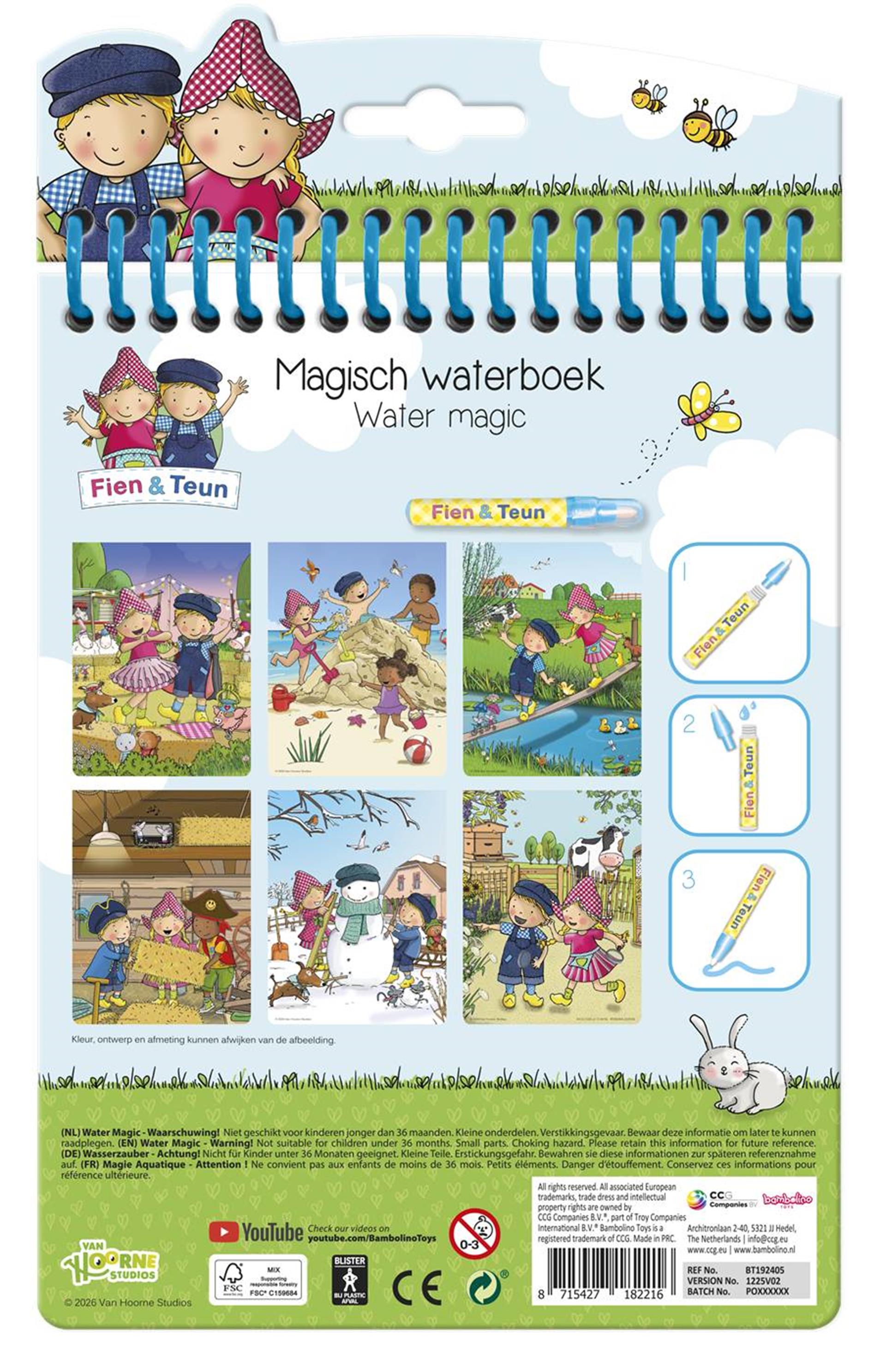 Bambolino Fien Teun Wasser-Malbuch – wiederverwendbares magisches Malbuch – pädagogisches Kleinkindspielzeug zum Ausmalen – ab 2 Jahren