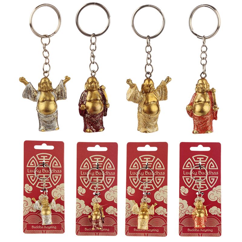 Chinesische lächelnde Buddha Glitter -Schlüsselring