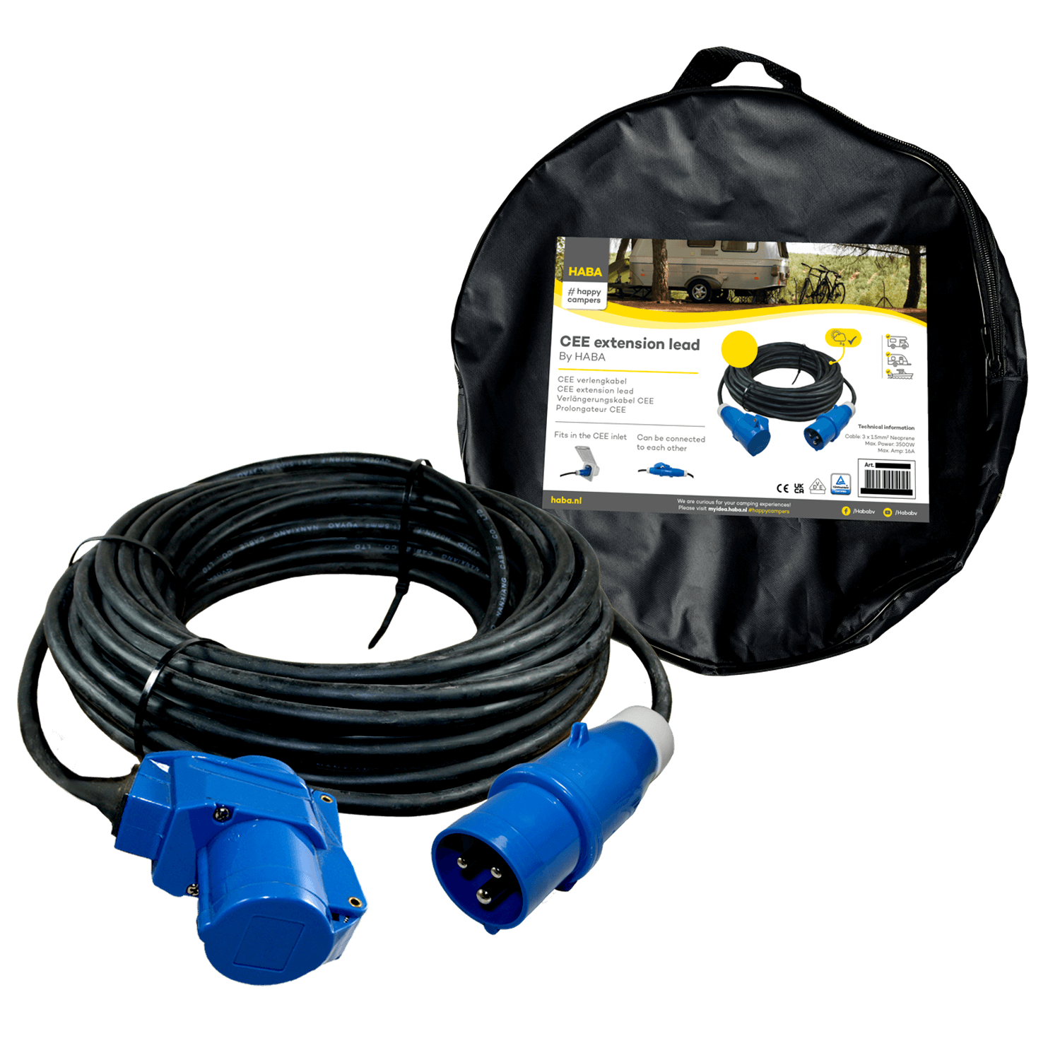 Ngk verleabel 30 Meter Neopren 3x 1,5 mm² – CEE-Stecker und rechtwinklige Kupplung – im Beutel