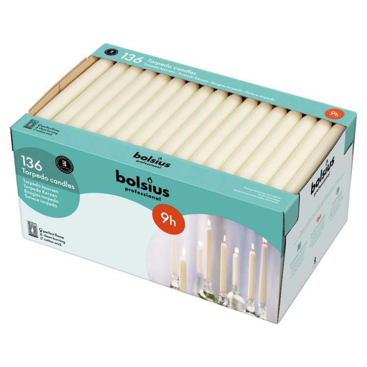 Bolsius Profi Torpedokerzen Elfenbein 240 22 mm 9h (136 Stück)