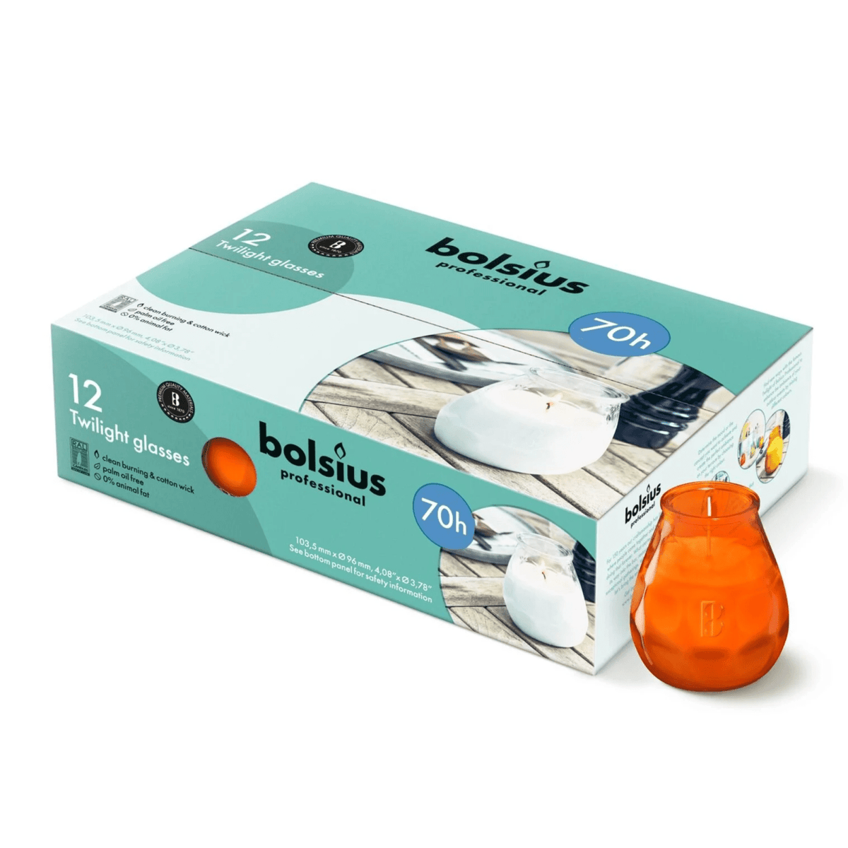 Bolsius Dämmerungsorange ø99x104 mm 70 Stunden (12 Stück)