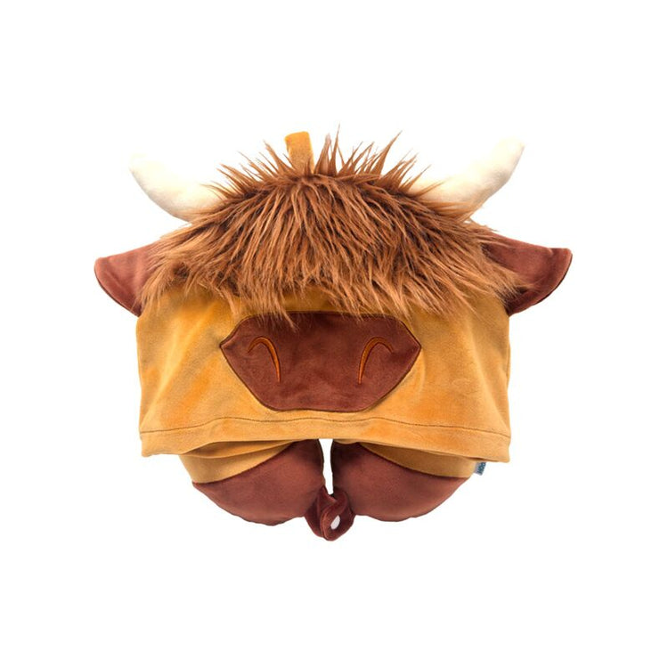 Hoodeazzz Furry Cow Highland Coo Memory Foam Reisekissenhaube
