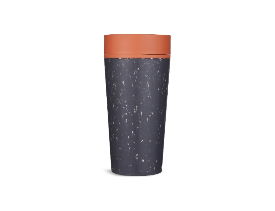 Rundkarte Kaffeetasse - Rundbecher - Schwarzorange - 340 ml