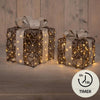 Anna's Collection beleuchtete Geschenkboxen, 2er-Set, 50 LEDs, klassisch warm, 15 x 15 x 17 cm, 20 x 20 x 23 cm, funktioniert mit 3xAA-Batterien mit Timer