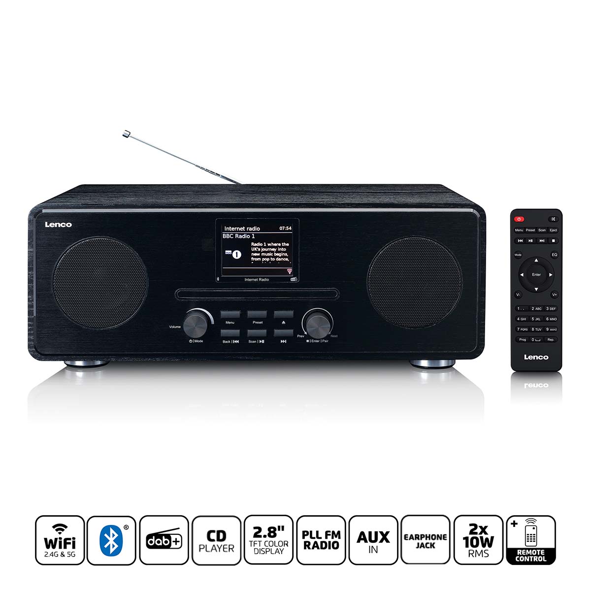 Lenco Lenco DIR-26BK DAB+ Internet Radio CD Player HOUT schwarz