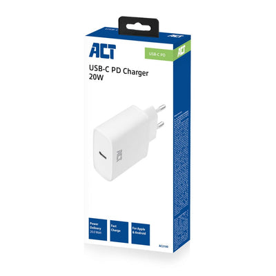 ACT USB-C-Ladegerät, 1-Port, 20W, Lieferung, weiß