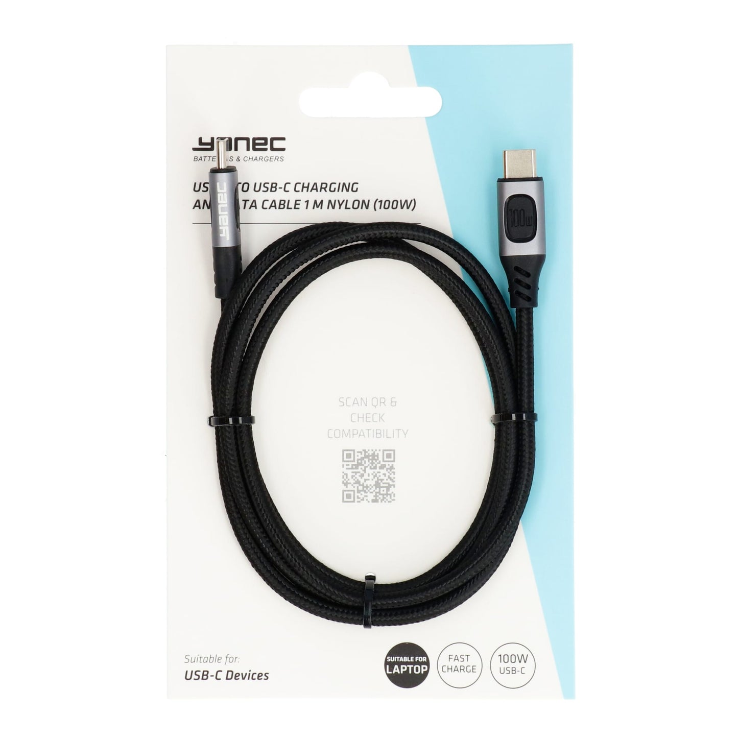 Yanec USB-C zu USB-C-Lade- und Datenkabel 1M Nylon (100 W)