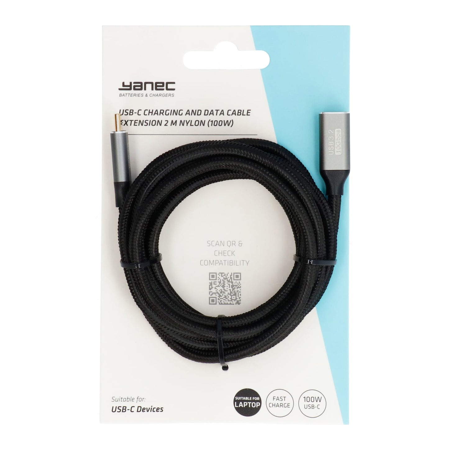 Yanec USB-C Lade- und Datenkabel Verlängerungskabel 2m Nylon (100W)