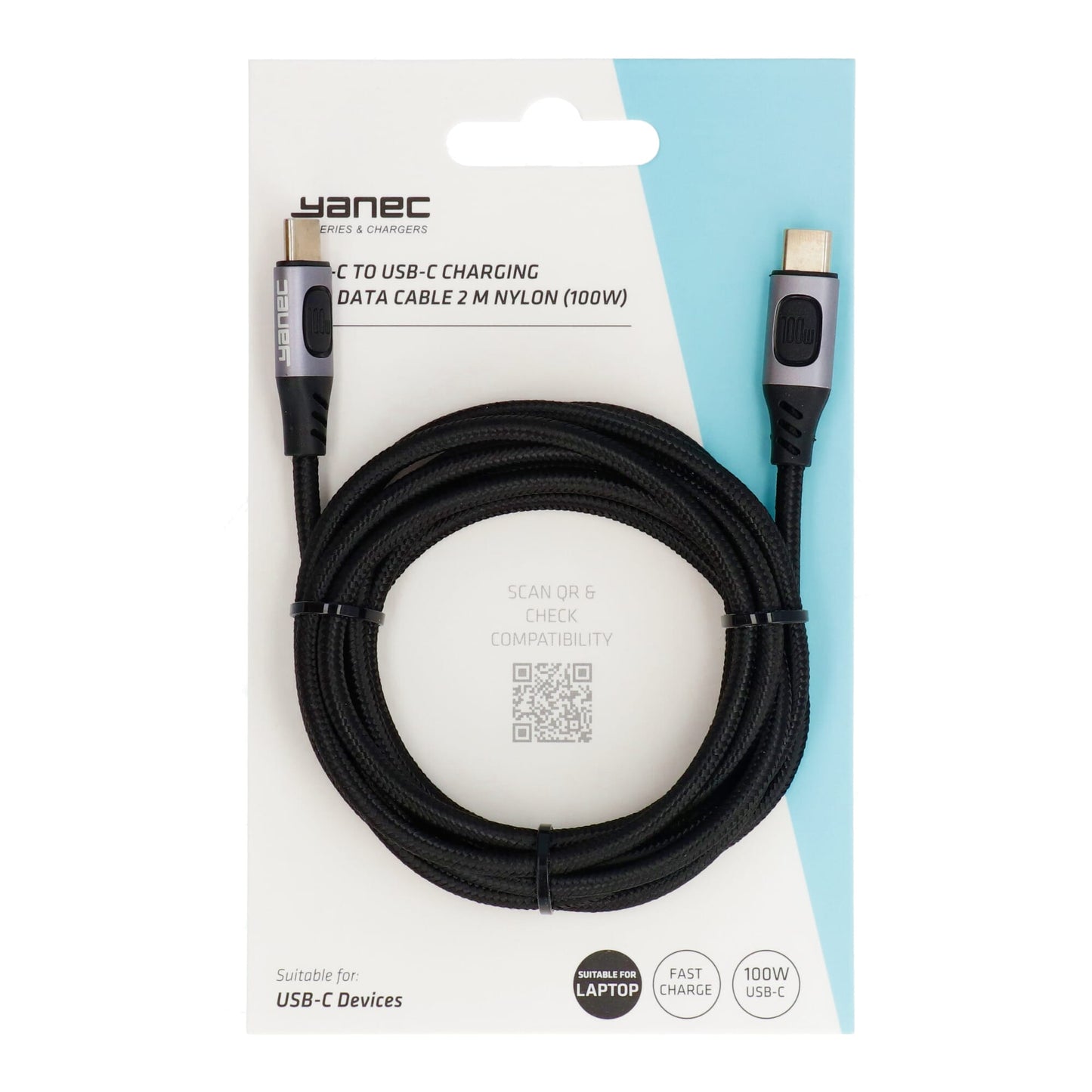 Yanec USB-C zu USB-C-Lade- und Datenkabel 2M Nylon (100 W)