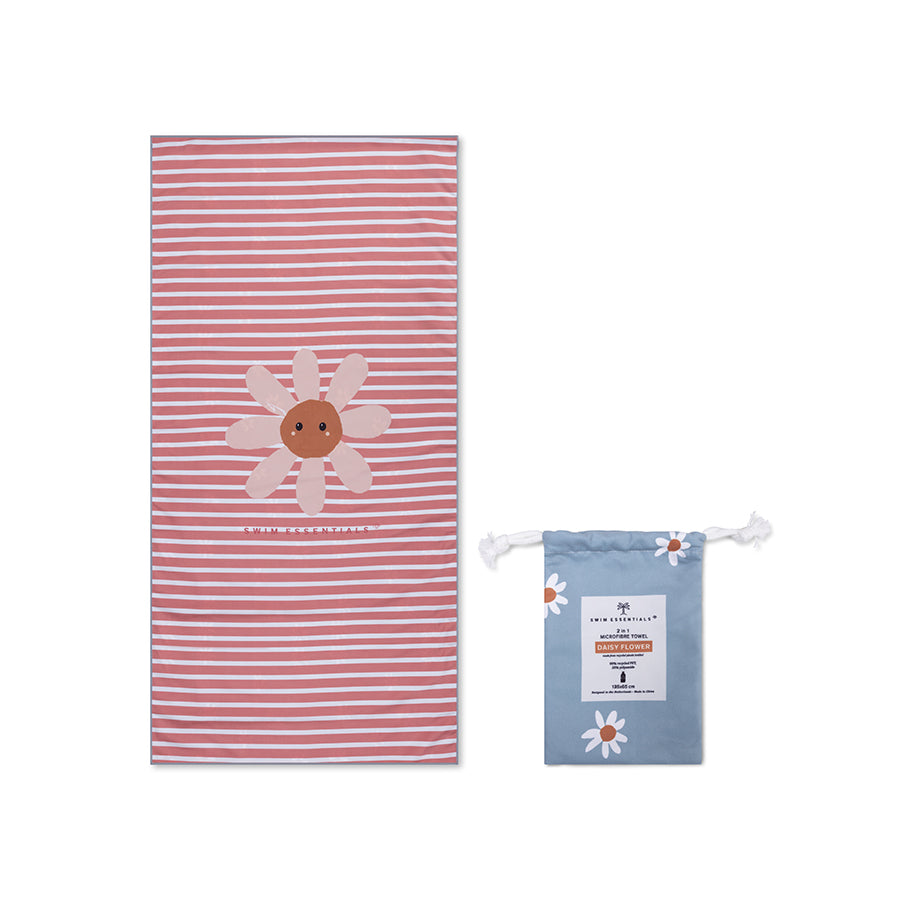Daisy Flower | Blaues Mikrofie -Handtuch 135 x 65 cm