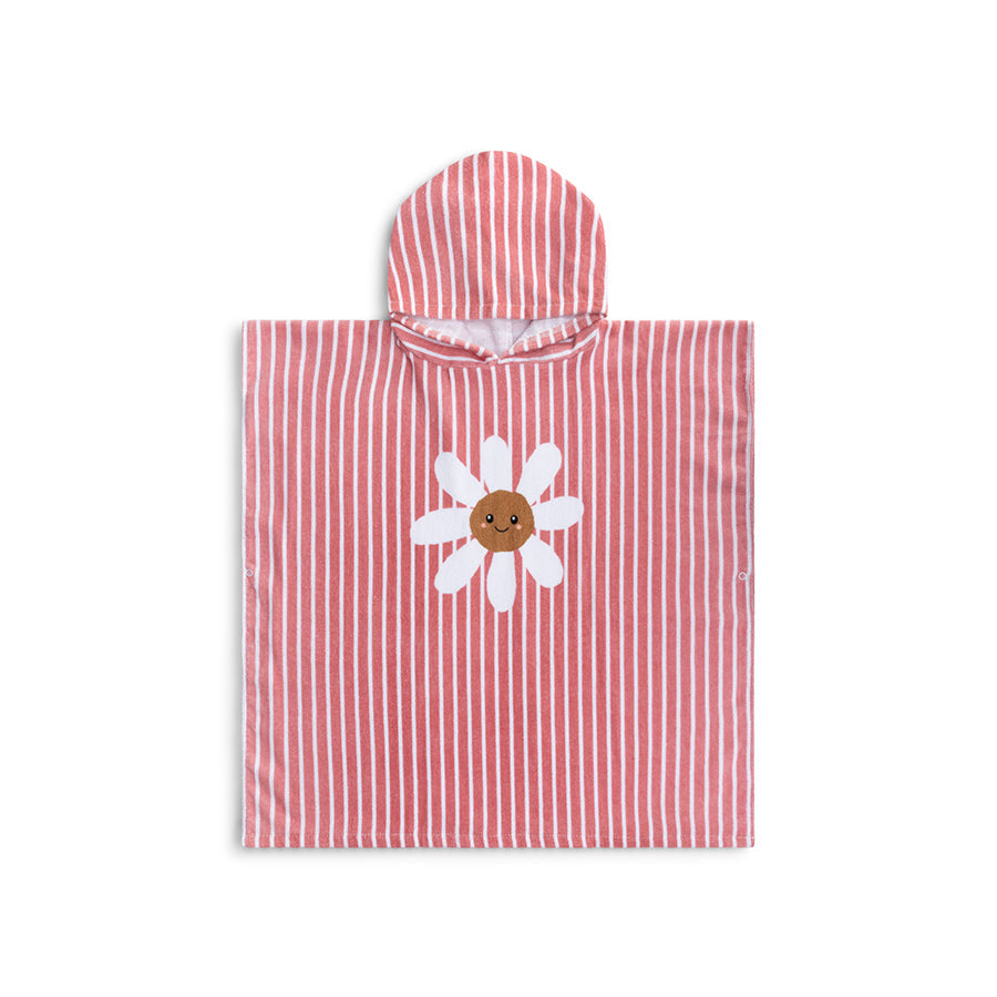 Daisy Flower | Rot weiße Baumwollstrand Poncho 65 x 65 cm
