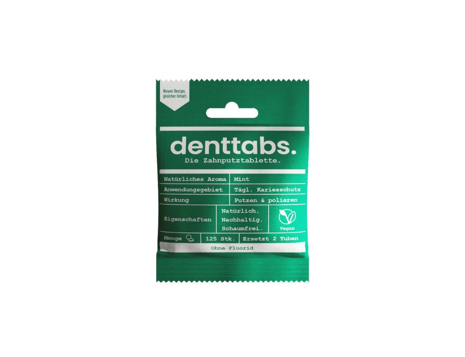 Denttabs Zahnpasta -Tabletten ohne Fluorminze