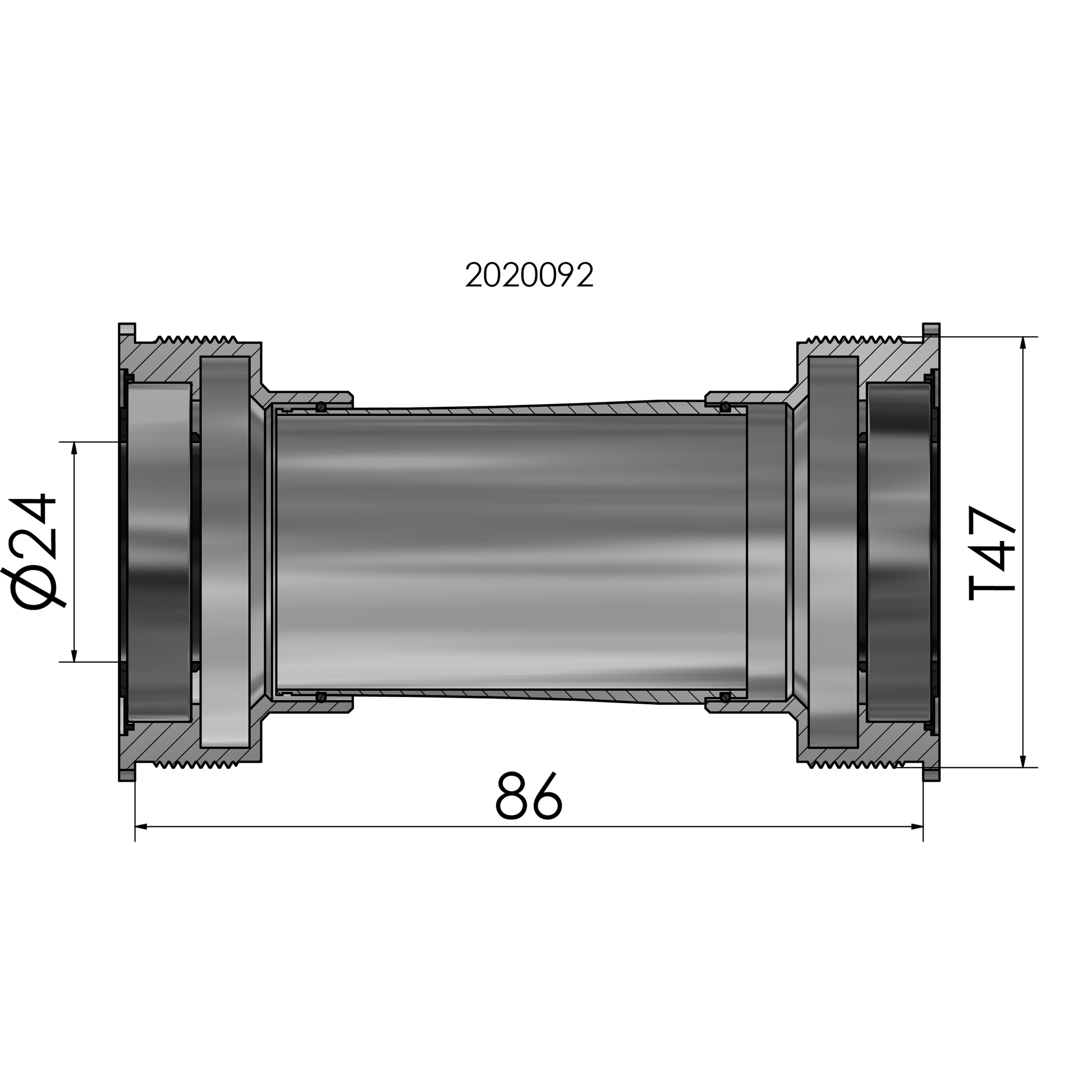 Tretlager Elvedes Gewinde passend T47 Shimano innen 86 mm