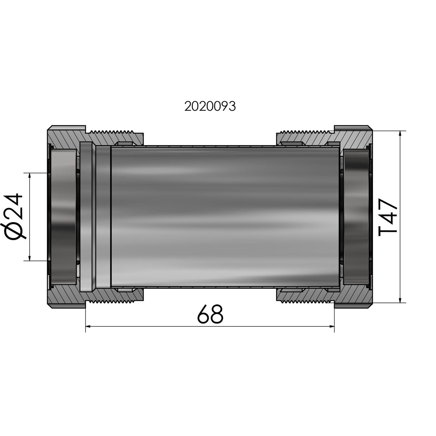 Tretlager Elvedes Gewinde passend T47 Shimano außen 68 mm