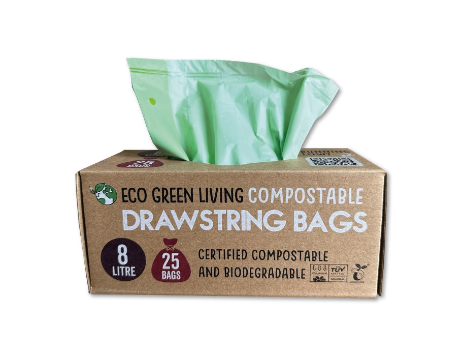 Eco Green Living kompostierbare Abfallbeutel 8 Liter – mit Kordelzug – 25 Stück