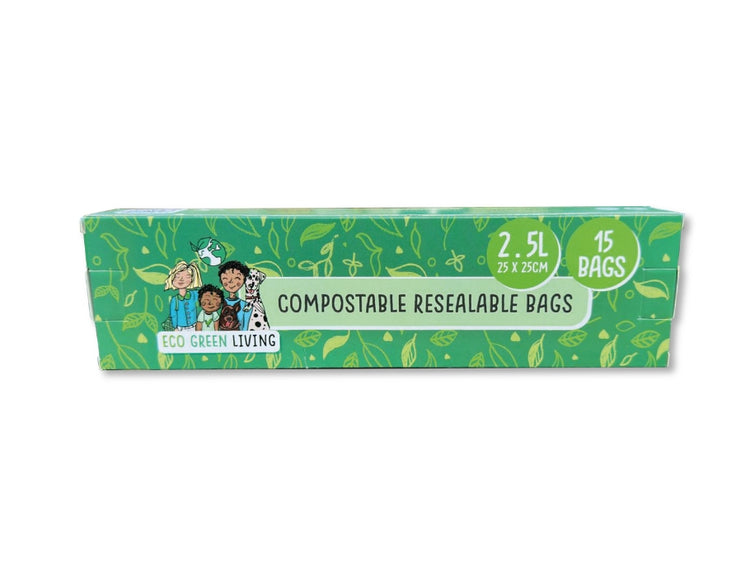 Eco Green Living kompostierbare wiederverschließbare Aufbewahrungsbeutel 2,5 Liter – 15 Stück
