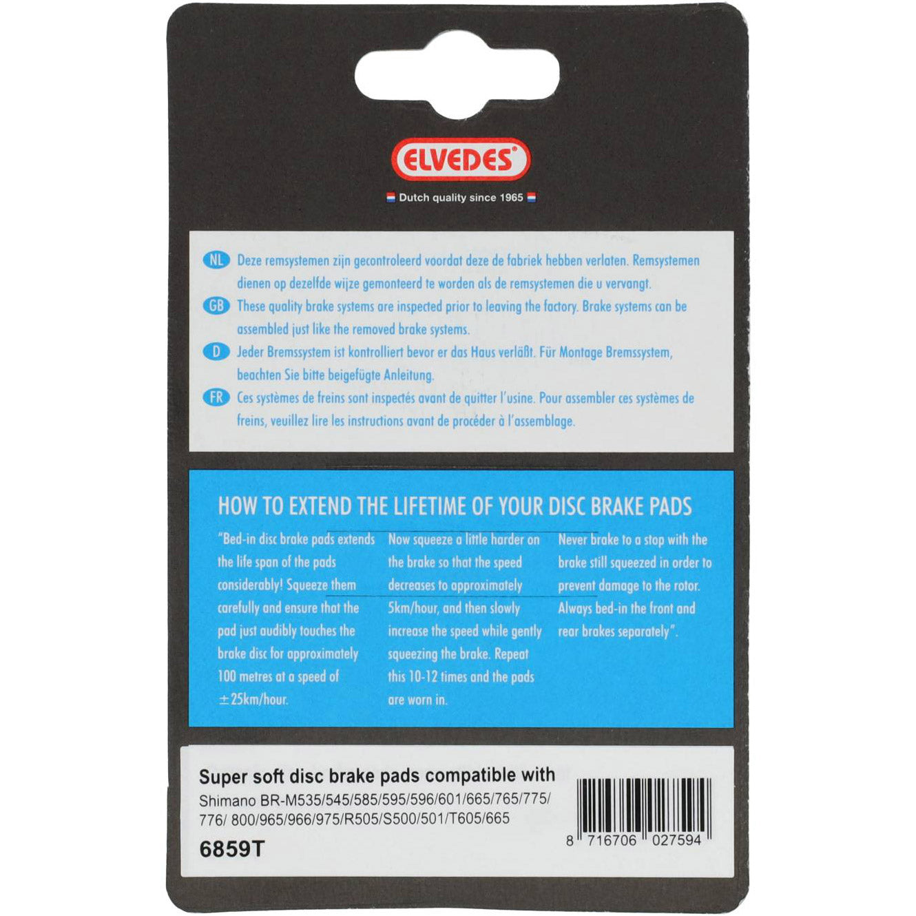 ELVEDES DISC BREMS BLOCK SET 6859T (pro Paar) Grau