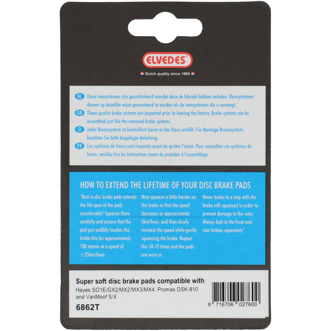 ELVEDES DISC BREMS BLOCK SET 6862T (pro Paar) Grau