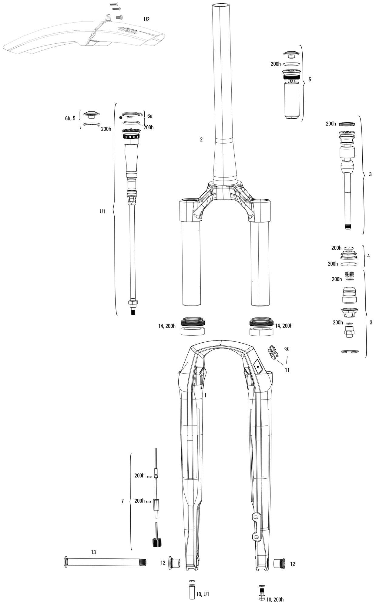 Rockshox RS Suspension Fork Rudy U Rd2 700c Black 30mm 51Off