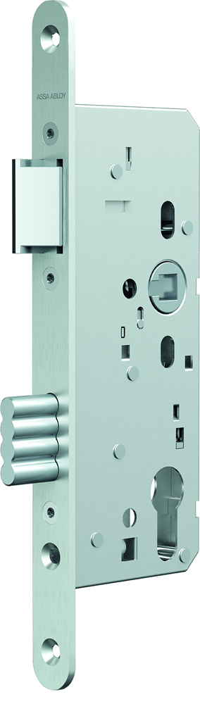 Assa Abloy N1000 Türschloss | dm65mm | pc72mm | Kurbelloch 8mm | Frontplatte Edelstahl 20x235mm abgerundet | Zamak vernickelter Riegel | dr 1+3 2+4 - 10049483