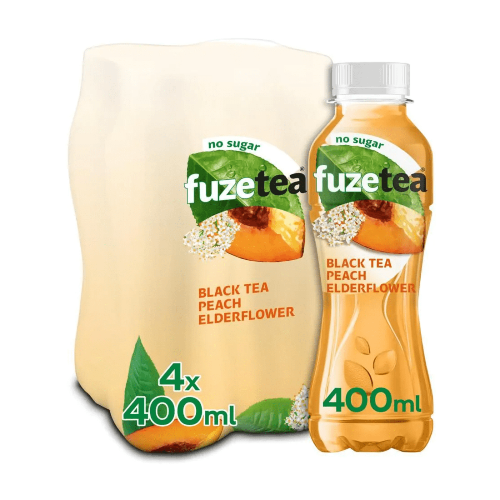 Fuze Tee schwarzer Pfirsich Holunderblüten ohne Zucker Haustier (6x 400ml)