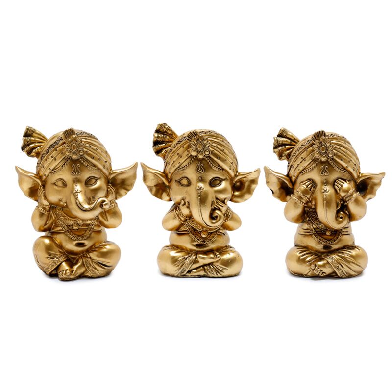 Set 3 Golden Ganesh hören keinen Schaden